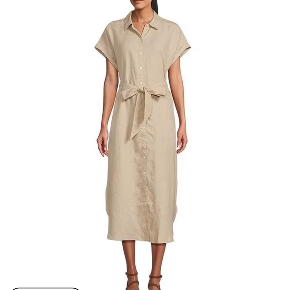 Ralph Lauren Dresses & Skirts - Ralph Lauren Beige Linen Midi Short Sleeve Dress NEW